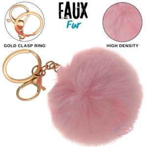 Pink Fluffy Faux Fur Pom Pom Ball Key Ring – Cute Bag Charm by iAccessories