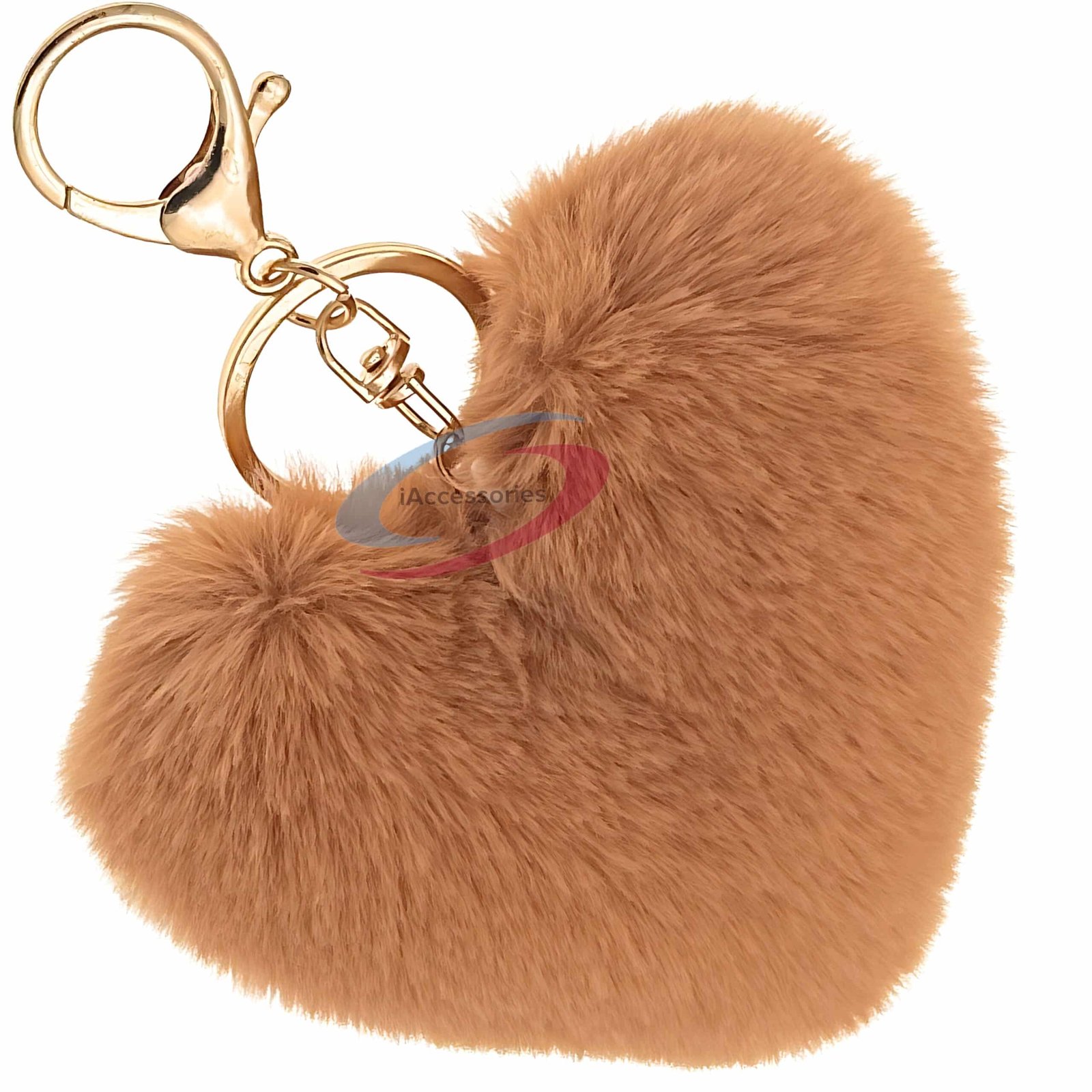 iAccessories Fluffy Faux Fur Pom Pom Heart Key Ring Keychain Charm for Girls Bags, Wallets and Luggage – Brown-1