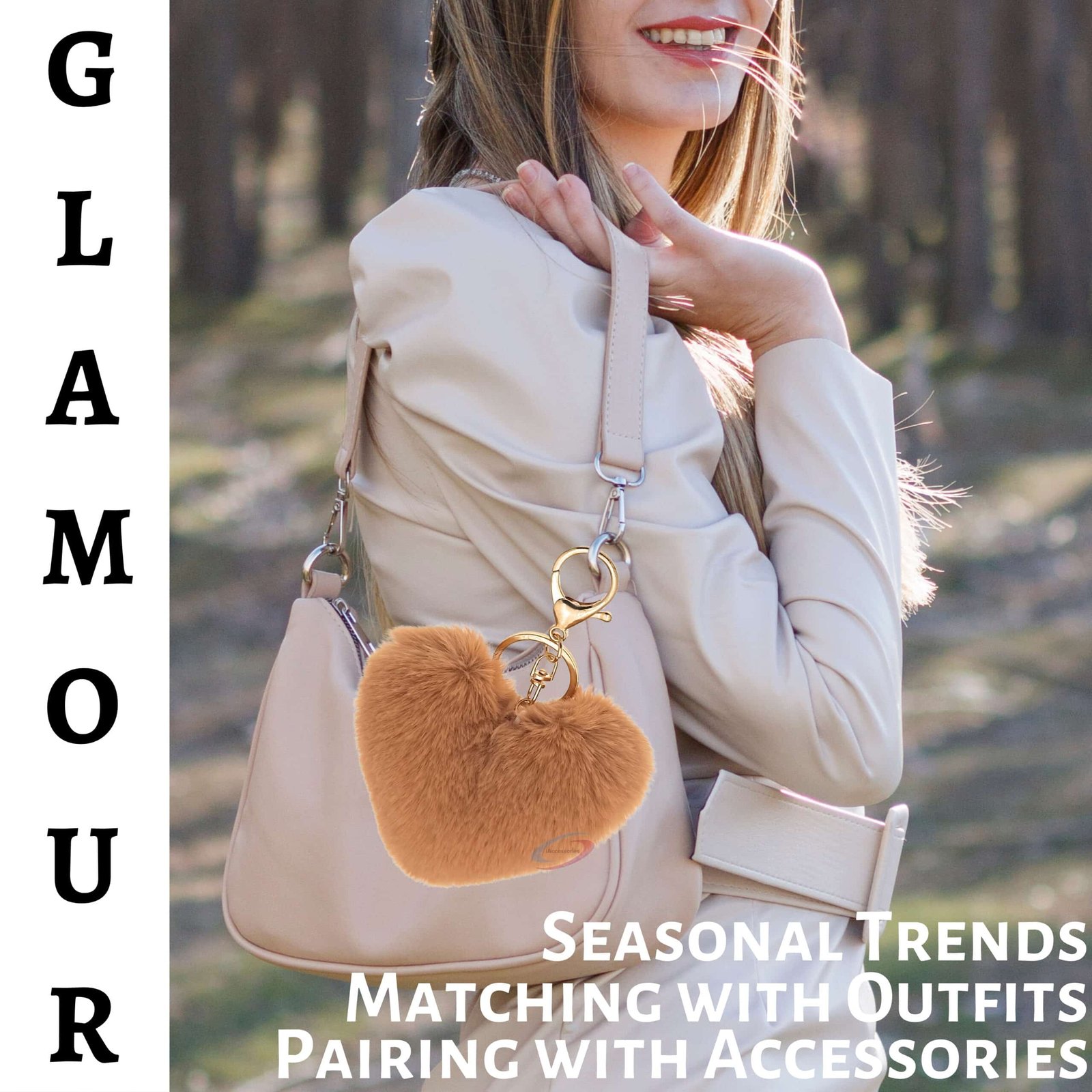 iAccessories Fluffy Faux Fur Pom Pom Heart Key Ring Keychain Charm for Girls Bags, Wallets and Luggage – Brown-2