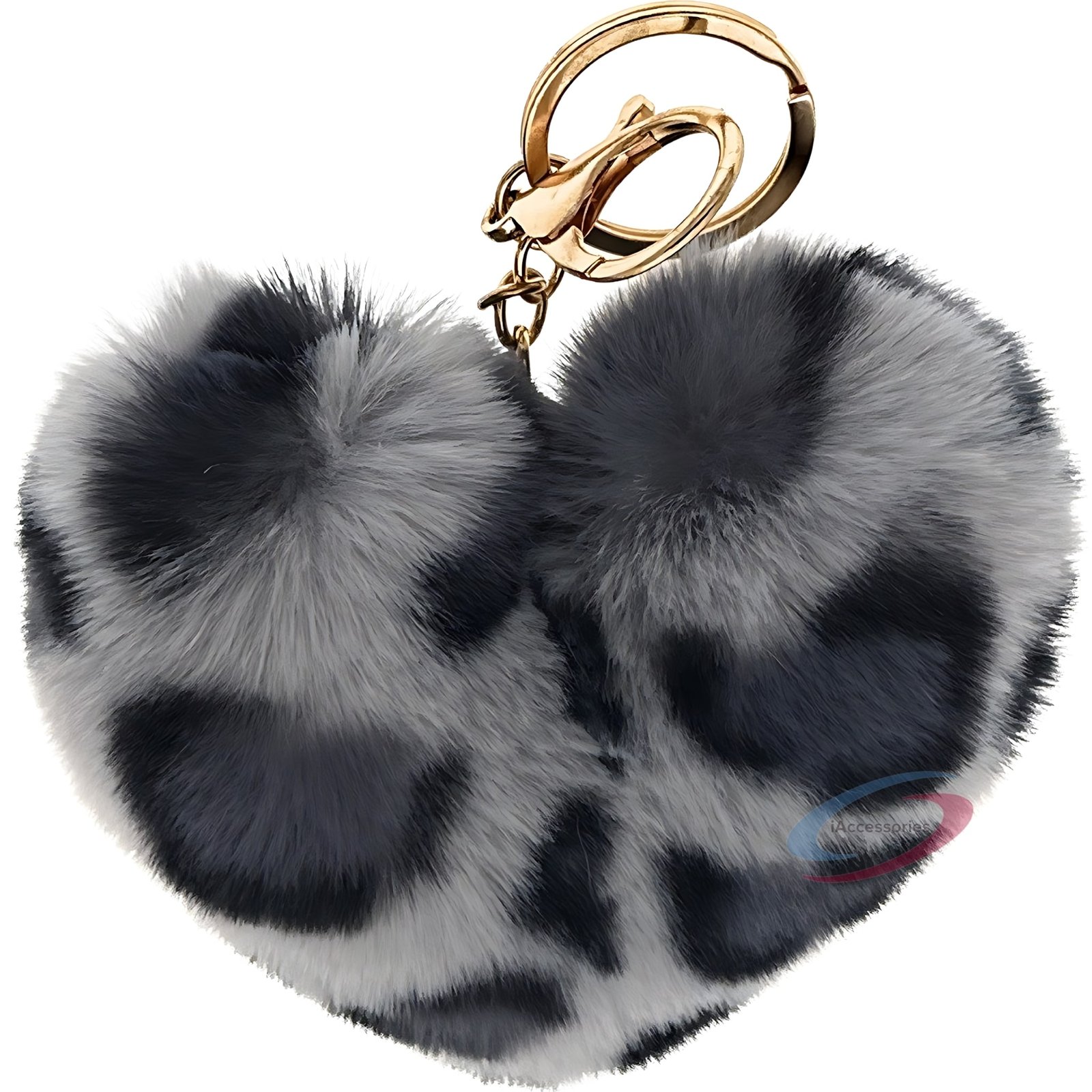 iAccessories Fluffy Faux Fur Pom Pom Heart Key Ring Keychain Charm for Girls Bags, Wallets and Luggage – Grey Lepo-1