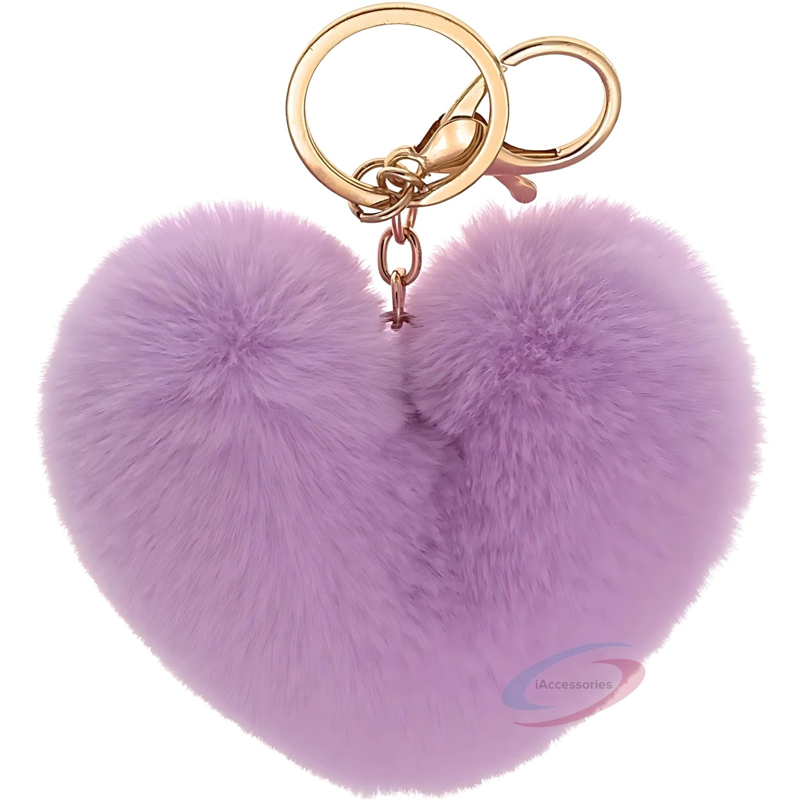 iAccessories Fluffy Faux Fur Pom Pom Heart Key Ring Keychain Charm for Girls Bags, Wallets and Luggage – Light Purple-1
