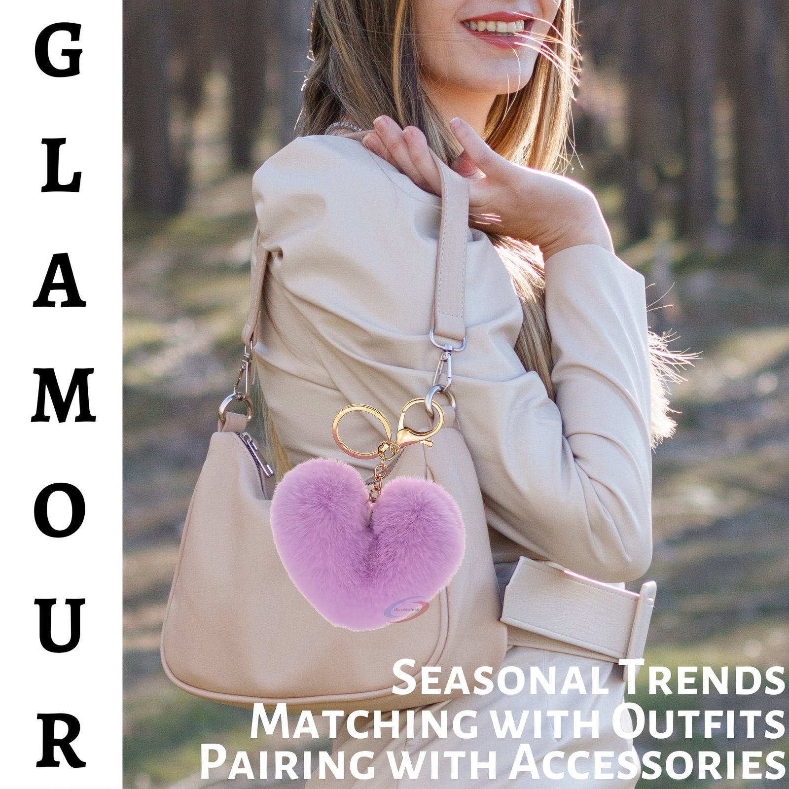 iAccessories Fluffy Faux Fur Pom Pom Heart Key Ring Keychain Charm for Girls Bags, Wallets and Luggage – Light Purple-2