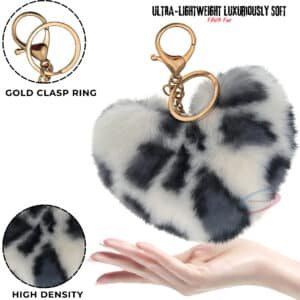 White & Black Heart Fluffy Faux Fur Pom Pom Key Ring – iAccessories Bag & Key Charm