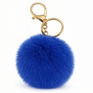 Dark Blue Fluffy Faux Fur Pom Pom Ball Key Ring – Stylish Bag Charm by iAccessories