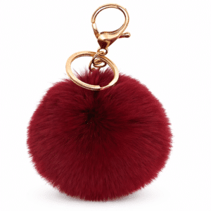 Wine Red Fluffy Faux Fur Pom Pom Ball Key Ring – Stylish Bag Charm by iAccessories