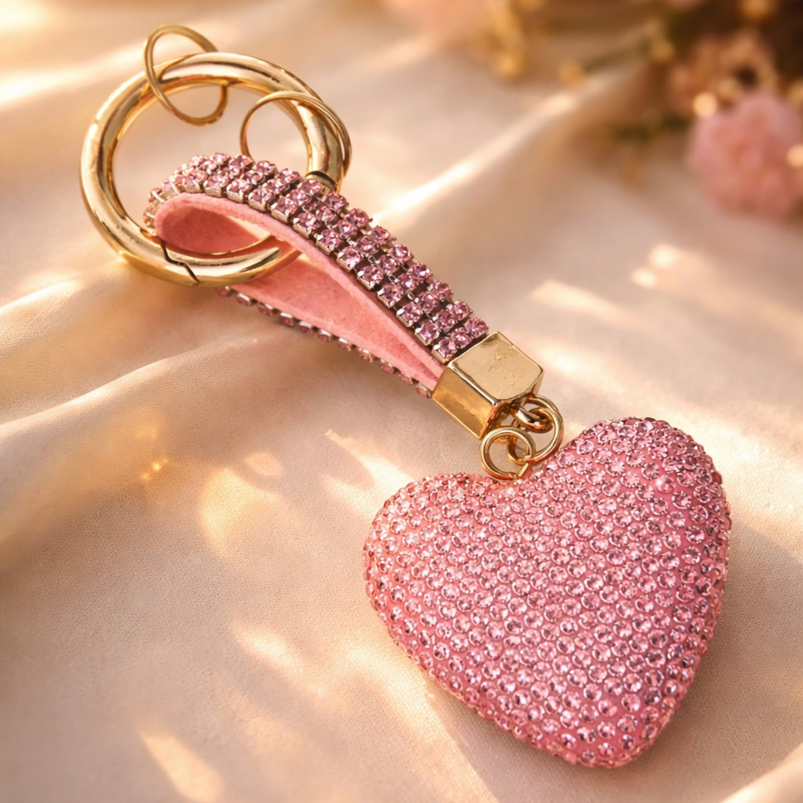 Pink Crystal Heart Bling Keychain Charm
