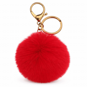 Red Fluffy Faux Fur Pom Pom Ball Key Ring | Cute Bag Charm