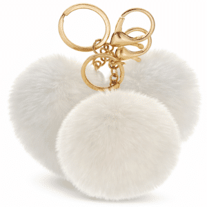 Cute Fluffy Faux Fur Soft Pom Pom Heart Keychain for Trendy Bags - White