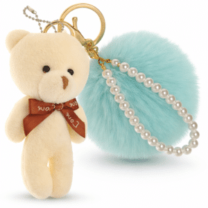 Mint Green & White Teddy Pom Pom Key Ring – iAccessories Pearl Fluffy Bag Charm for Girls