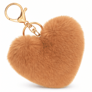 iAccessories Fluffy Faux Fur Pom Pom Heart Key Ring  Keychain Charm for Girls Bags, Wallets and Luggage - Brown