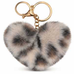 Cream Heart Fluffy Faux Fur Pom Pom Key Ring – Cute Bag Charm by iAccessories