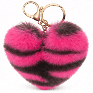 Hot Pink Heart Fluffy Faux Fur Pom Pom Key Ring – Cute Bag Charm by iAccessories