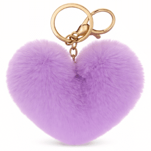 Light Purple Heart Fluffy Faux Fur Pom Pom Key Ring – Cute Bag Charm