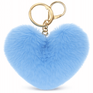 Light Blue Heart Fluffy Faux Fur Pom Pom Key Ring – Cute Girls Bag & Key Charm | iAccessories