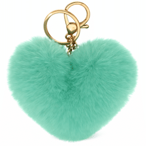 Mint Green Heart Fluffy Faux Fur Pom Pom Key Ring – Cute Girls Bag & Key Charm | iAccessories