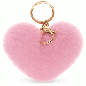 Pink Heart Fluffy Faux Fur Pom Pom Key Ring – Cute Bag Charm by iAccessories
