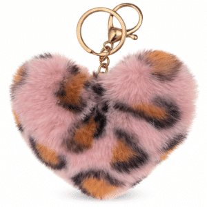 Pink Lepo Heart Fluffy Faux Fur Pom Pom Key Ring – Cute Bag & Key Charm for Girls