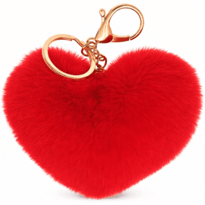 Red Heart Fluffy Faux Fur Pom Pom Key Ring – iAccessories Bag & Key Charm for Girls