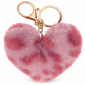 Rose Lepo Fluffy Faux Fur Heart Pom Pom Key Ring – Stylish Bag Charm by iAccessories