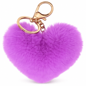 Violet Heart Fluffy Faux Fur Pom Pom Key Ring – iAccessories Bag Charm for Girls