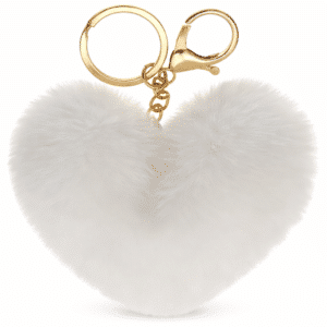 White Heart Fluffy Faux Fur Pom Pom Key Ring – iAccessories Cute Bag Charm