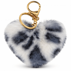 White & Black Heart Fluffy Faux Fur Pom Pom Key Ring – iAccessories Bag & Key Charm