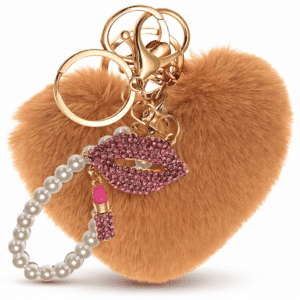 Brown Fluffy Heart Pom Pom Key Ring – iAccessories Faux Fur Pearl Diamond Lips Bag Charm