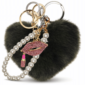 Dark Green Lepo Faux Fur Heart Pom Pom Key Ring – iAccessories Pearl Diamond Lips Bag Charm