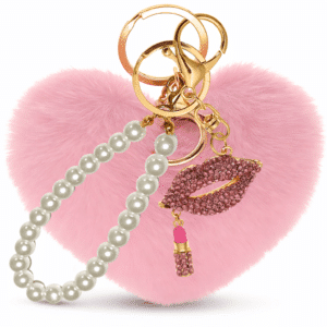 Pink Lips Heart Pom Pom Key Ring – iAccessories Faux Fur Pearl Bag Charm for Girls
