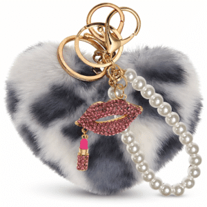 White Black Lepo Faux Fur Heart Pom Pom Keychain – iAccessories Pearl & Diamond Lips Bag Charm for Girls