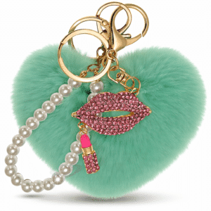 Mint Green Pearl Diamond Lips Heart Pom Pom Key Ring – iAccessories Faux Fur Bag Charm