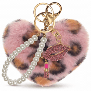 Pink Lepo Fluffy Faux Fur Heart Pom Pom Keychain with Pearl & Diamond Lips – iAccessories Bag Charm for Girls