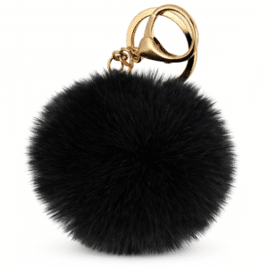 Black Fluffy Faux Fur Pom Pom Ball Key Ring | Cute Bag Charm