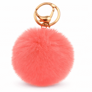Coral Fluffy Faux Fur Pom Pom Ball Key Ring | Cute Bag Charm