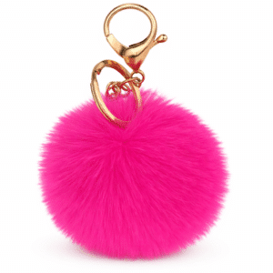 Hot Pink Fluffy Faux Fur Pom Pom Ball Key Ring – Cute Bag Charm by iAccessories