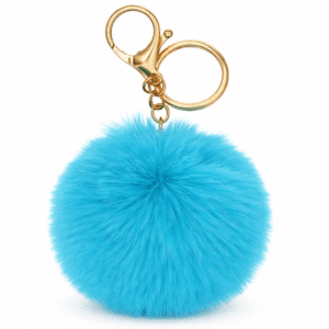 Peacock Blue Fluffy Faux Fur Pom Pom Ball Key Ring | Cute Bag Charm