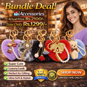 iAccessories cute luxury keychain bundle pack set of 5 for women girls soft fur bag charms