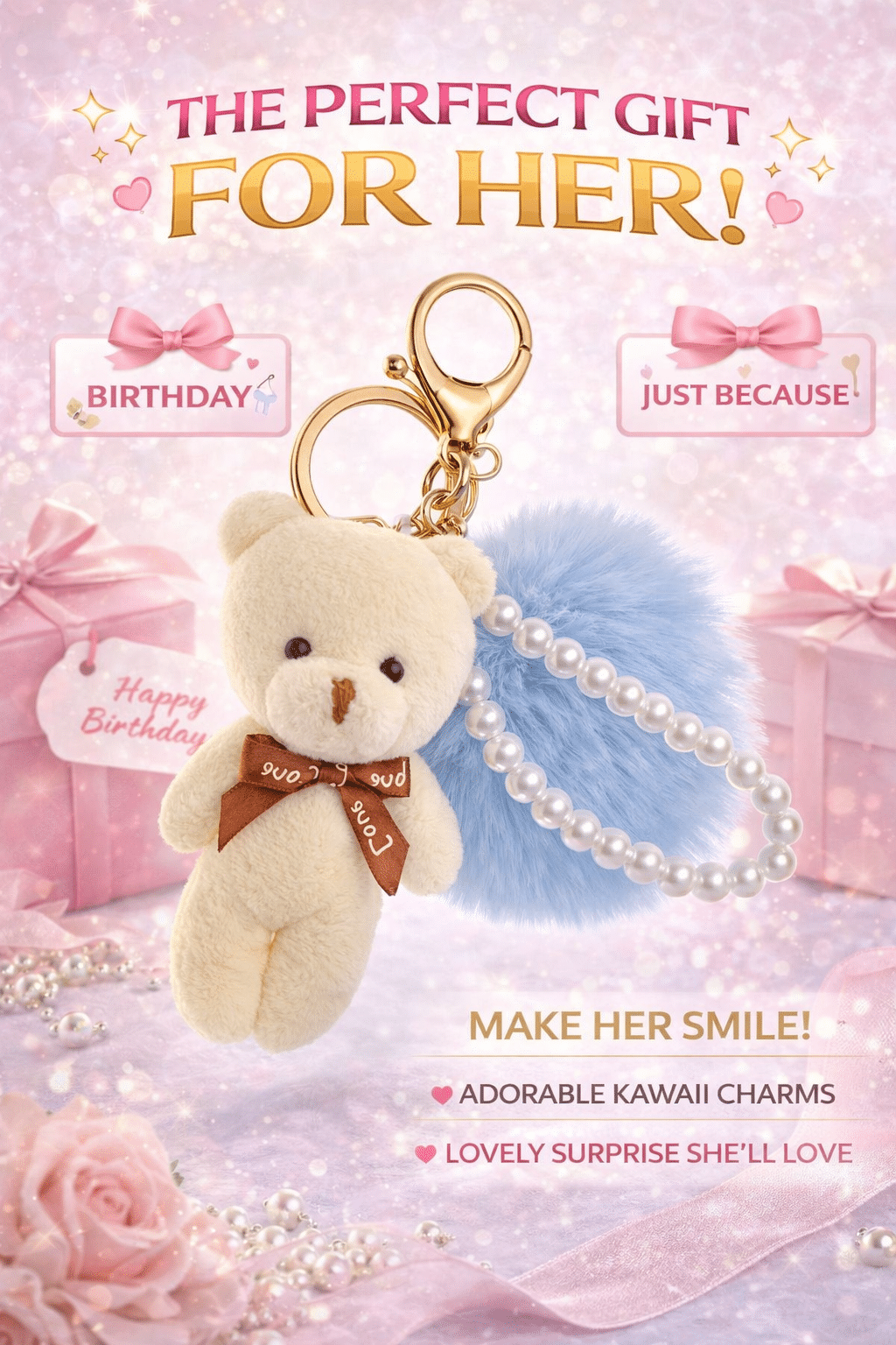 Soft pink pom pom detail