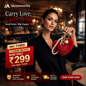 iAccessories Luxury Red Heart Pearl Keychain Charm for Women & Girls | Cute Bag Charm, Car Keyring, Purse Accessory Gift