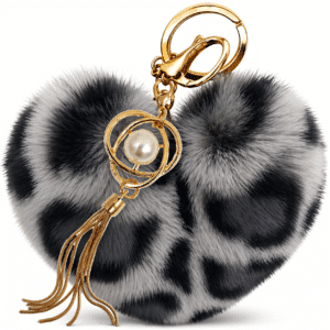 iAccessories Grey Faux Fur Heart Keychain – Fluffy Pom Pom Pearl Tassel Key Ring Charm for Girls, Bags, Wallets & Luggage (Lepo Design)