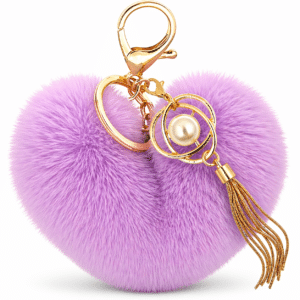 iAccessories Light Purple Faux Fur Heart Keychain – Fluffy Pom Pom Pearl Tassel Key Ring Charm for Girls, Bags, Wallets & Luggage