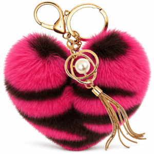 iAccessories Hot Pink Faux Fur Heart Keychain – Fluffy Pom Pom Pearl Tassel Key Ring Charm for Girls, Bags, Wallets & Luggage (Lepo Design)
