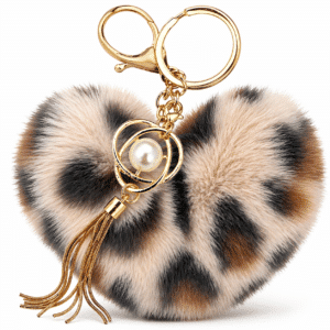 iAccessories Cream Faux Fur Heart Pom Pom Keychain with Pearl Tassel – Fluffy Key Ring Charm for Girls, Bags, Wallets & Luggage (Lepo Design)