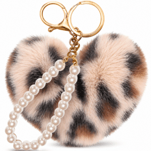 iAccessories Cream Faux Fur Heart Pom Pom Keychain – Fluffy Key Ring Charm for Girls, Bags, Wallets & Luggage (Lepo Design)